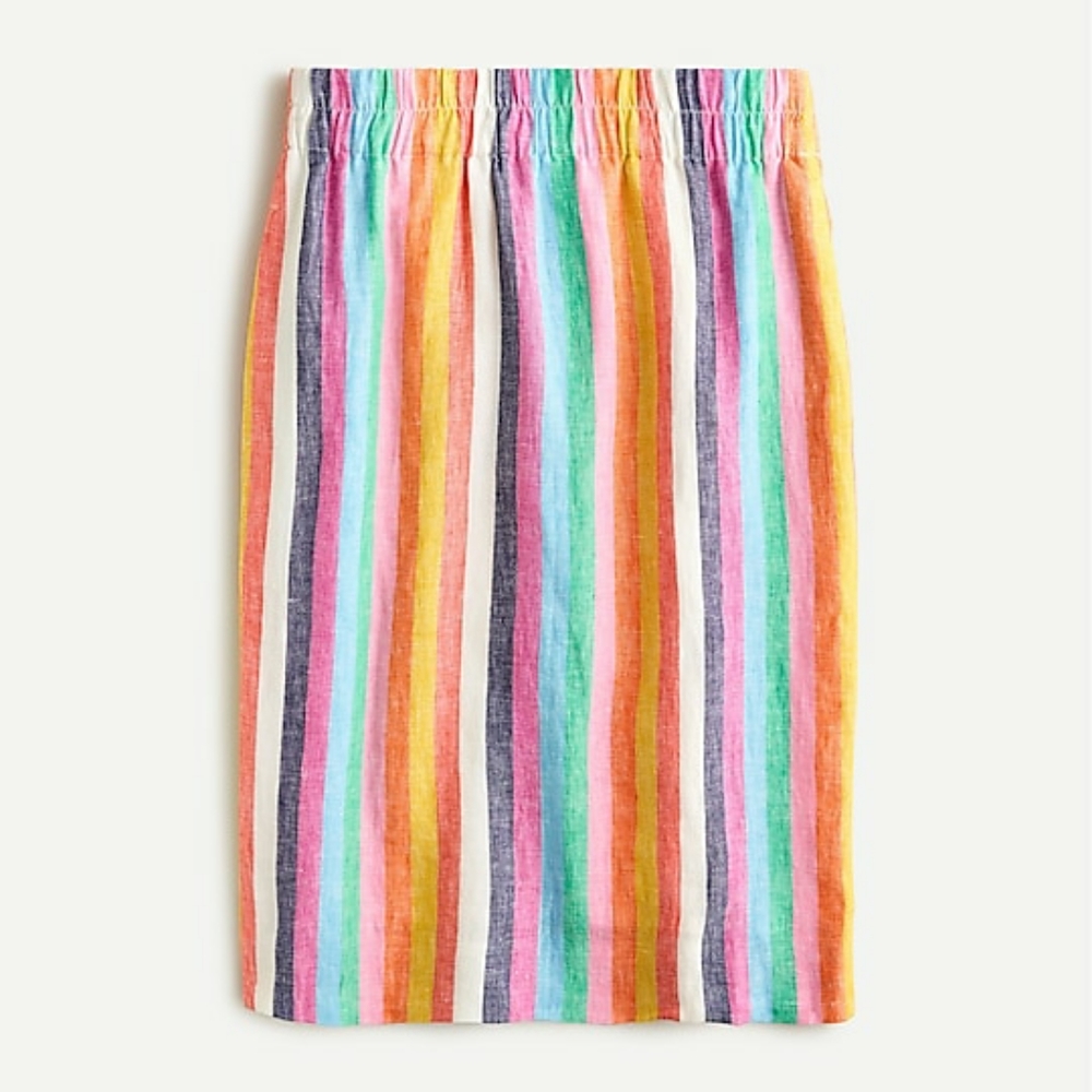 J. Crew Pull-on linen skirt in rainbow stripe